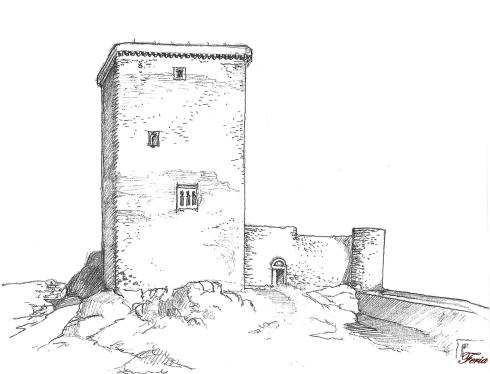 Torre del homenaje del Castillo de Feria. Dibujo de Arturo Redondo 